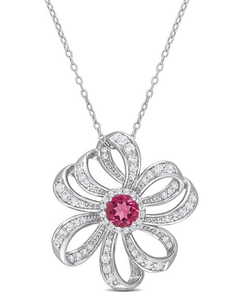 Gemstone Flower Necklace in Sterling Silver