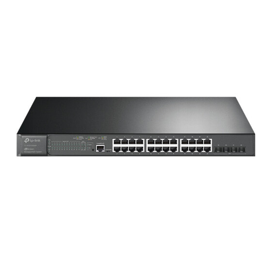 TP-Link JetStream 24-Port Gigabit and 4-Port 10GE SFP+ L2+ Managed Switch with 24-Port PoE+ - Managed - L2/L3 - Gigabit Ethernet (10/100/1000) - Power over Ethernet (PoE) - Rack mounting - 1U