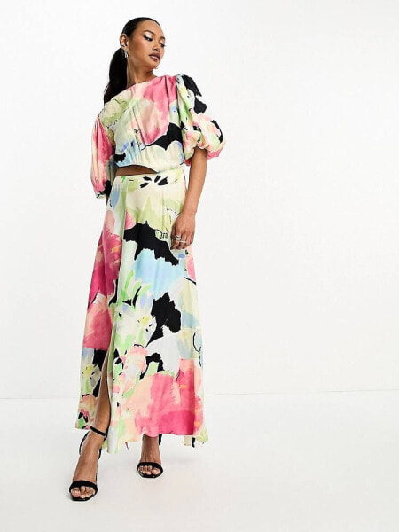 ASOS EDITION blouson sleeve cut out midi dress in oversized floral print