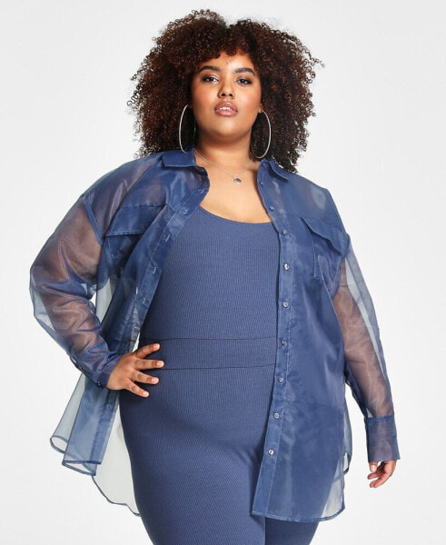 Trendy Plus Size Organza Oversized Shirt, Created for Macy's