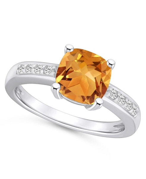 Citrine and Diamond Ring (2 ct.t.w and 1/8 ct.t.w) 14K White Gold