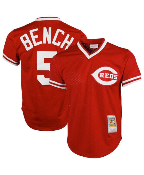 Men's Johnny Bench Red Cincinnati Reds Cooperstown Collection Big and Tall Mesh Batting Practice Jersey