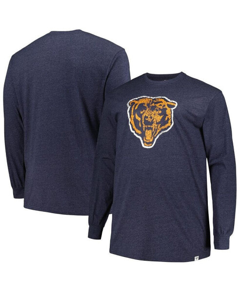Men's Heather Navy Distressed Chicago Bears Big and Tall Throwback Long Sleeve T-shirt