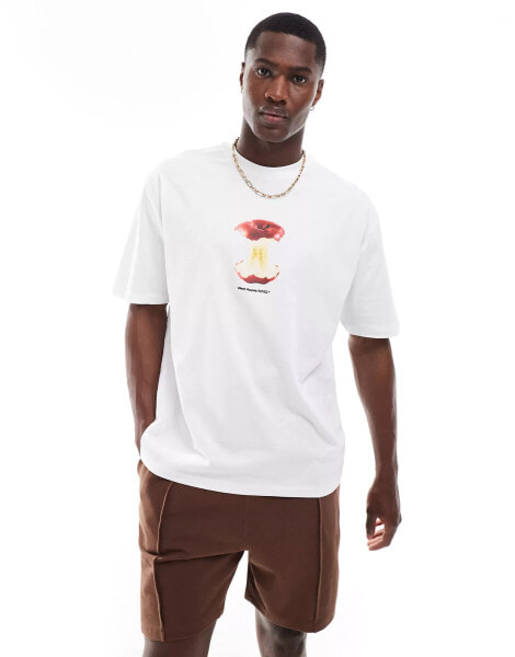 ASOS DESIGN oversized t-shirt in white with apple chest print