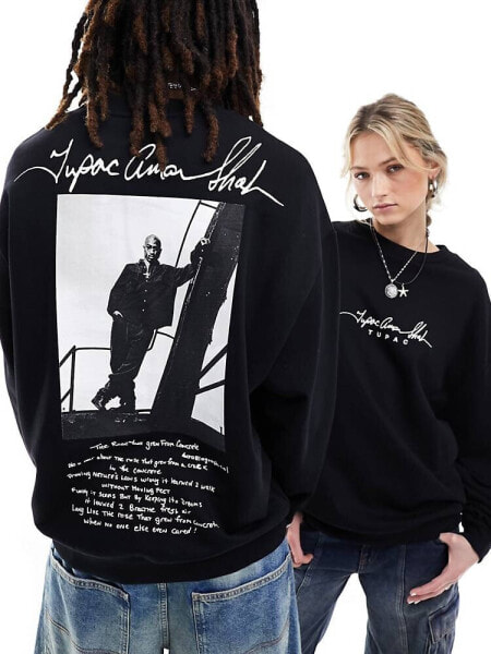 ASOS DESIGN unisex oversized sweatshirt with Tupac graphics in black