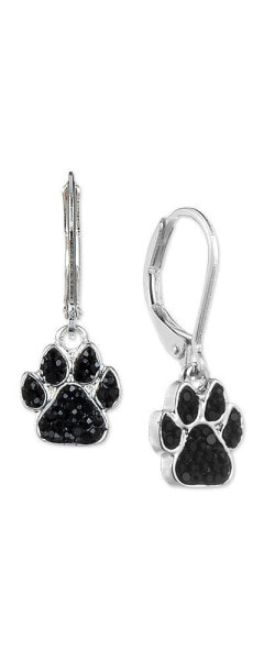 Silver-Tone Black Pavé Paw Drop Earrings