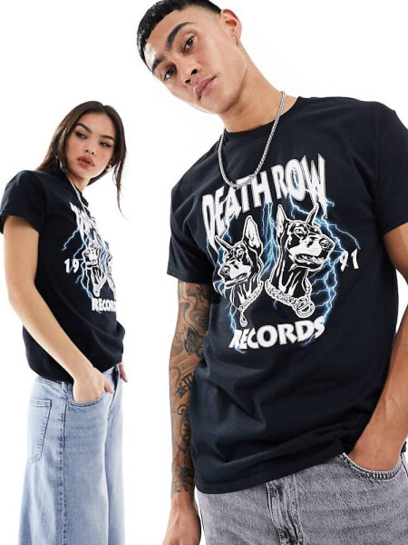 ASOS DESIGN unisex graphic license t-shirt in black with Death Row Records prints