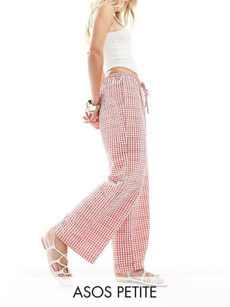 ASOS DESIGN Petite gingham pull on trouser in red