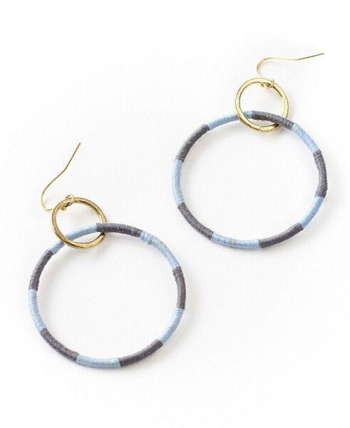 Kaia Double Hoop Earrings - Blue Thread Wrapped