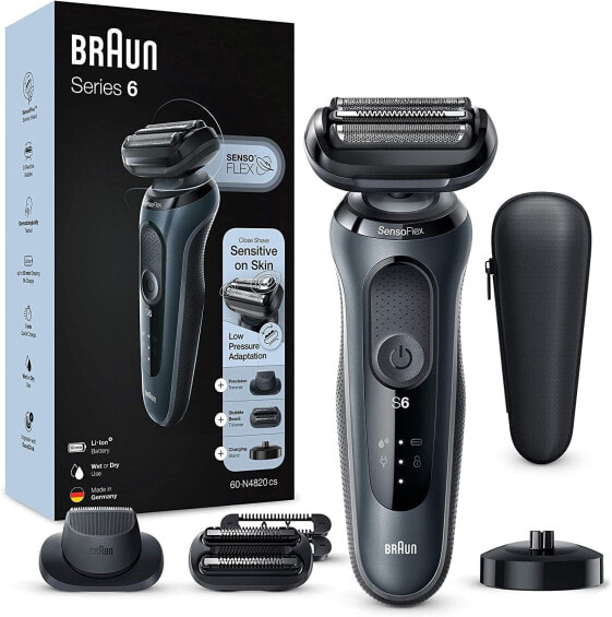 Электробритва Braun Series 6 60-N4820cs для мужчин с подставкой для зарядки, 2 насадками EasyClick, серого цвета