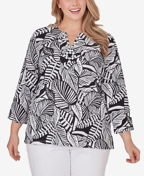 Plus Size Tropical Leaf Print Top