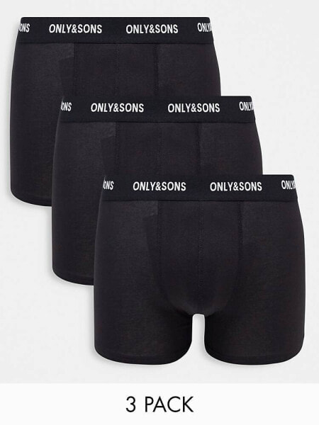 Only & Sons 3 pack trunks in solid black 