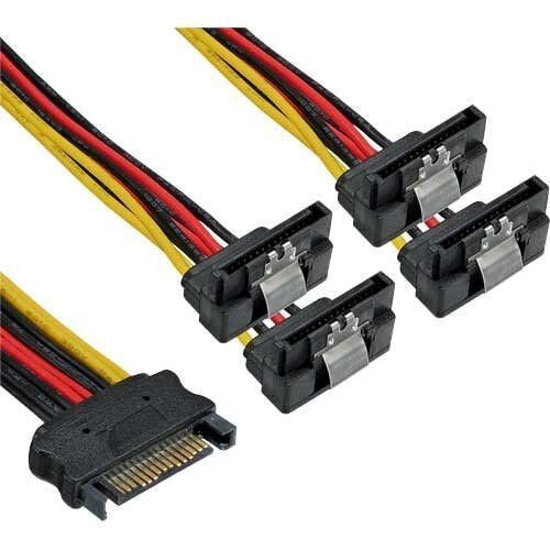 InLine SATA Power 1 to 4 Cable female / 4x SATA male angled with latches 0.15m