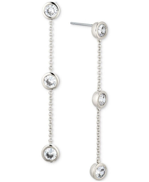 Silver-Tone Cubic Zirconia Linear Drop Earrings, Created For Macy's
