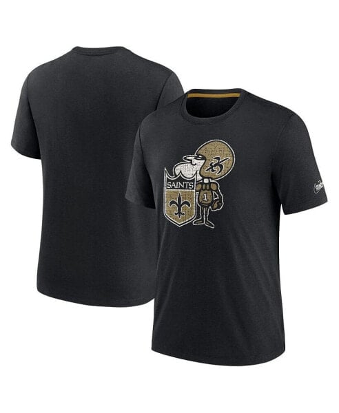 Men's Black New Orleans Saints Rewind Playback Logo Tri-Blend T-shirt