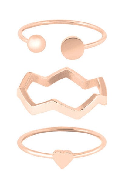 Design pink gilded set of steel rings