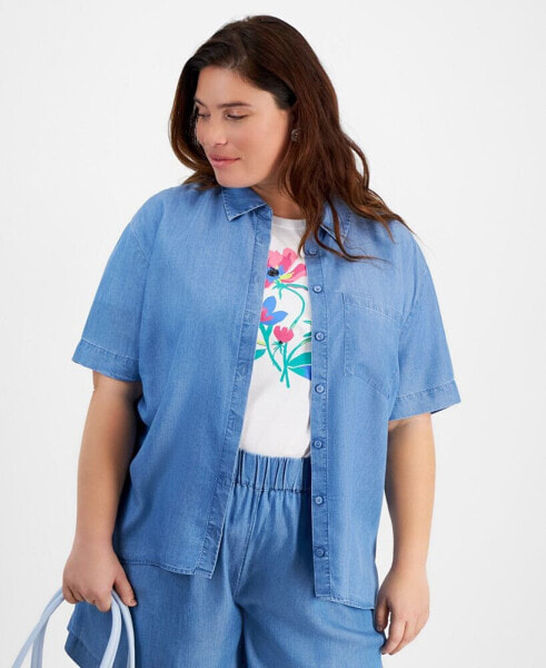 Trendy Plus Size Button-Down Woven Top, Created for Macy's