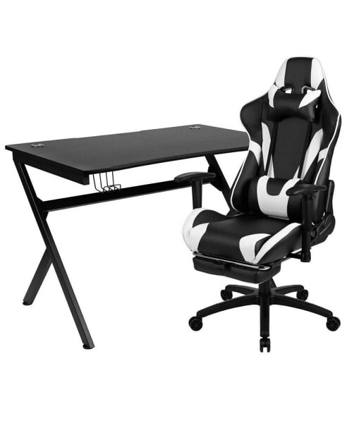 Gaming Desk Set - Cup/Headset Holder/Reclining & Footrest