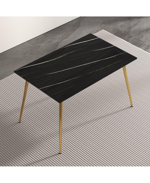 Minimalist Black Marble Dining Table with Gold Legs