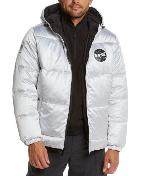 Men's NASA-Inspired Reversible Two-in-One Puffer Jacket with Astronaut Interior