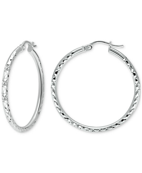 Textured Medium Hoop Earrings in Sterling Silver, 30mm, Created for Macy's
