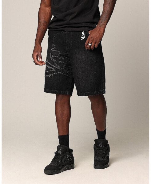 Men's Half Skull Denim Shorts