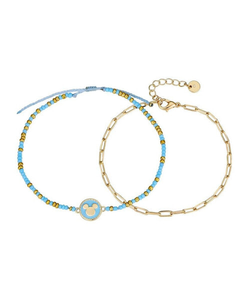 Unwritten 14K Gold Plated and Blue Mickey Mouse Bracelet Set