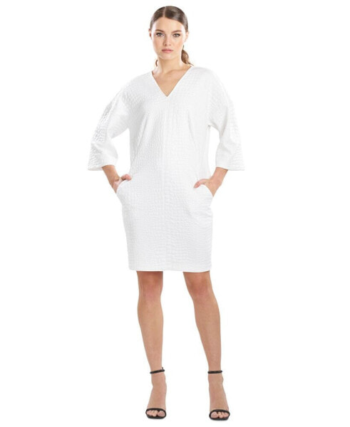 Women's Textured V-Neck 3/4-Sleeve Dress