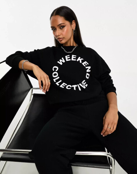 ASOS Weekend Collective co-ord oversized sweatshirt with logo in black