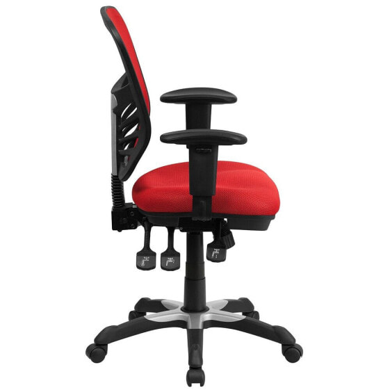Mid-Back Red Mesh Multifunction Executive Swivel Chair With Adjustable Arms