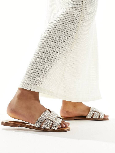 ALDO Elanaa padded flat sandals in bone embellished