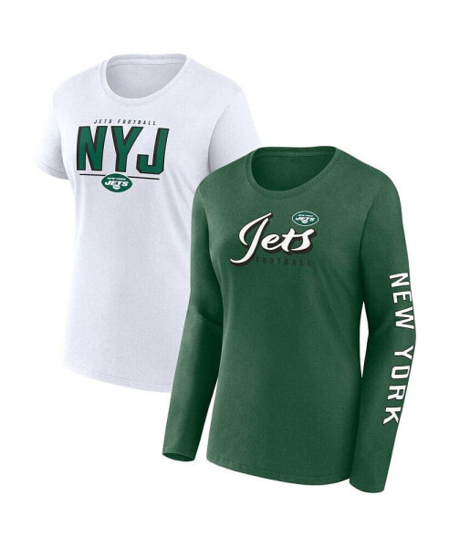 Women's Green, White New York Jets Two-Pack Combo Cheerleader T-shirt Set