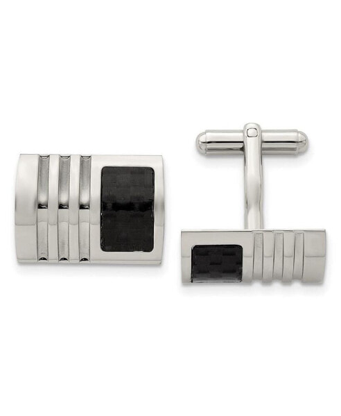 Stainless Steel Brushed Black Carbon Fiber Inlay Cufflinks