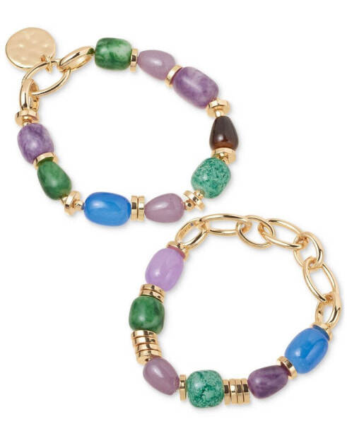 Gold-Tone 2-Pc. Multicolor Bead Stretch Bracelet Set, Created for Macy's