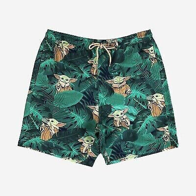 Men's 7" Star Wars: The Mandalorian Elastic Waist Baby Yoda Swim Shorts - Dark