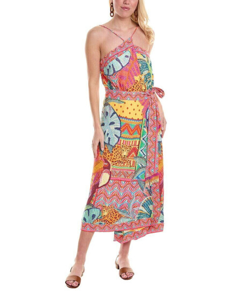 Farm Rio Summer Tapestry Wrap Midi Dress Women's Pink Xl