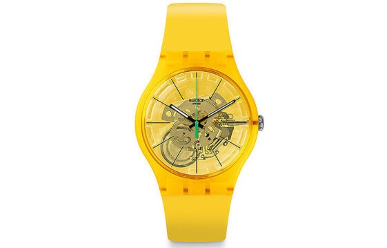 Часы наручные Swatch Originals SUOJ108 с кварцевым механизмом, спортивные, унисекс, желтый циферблат, пластиковый корпус, силиконовый ремешок, 41*47.4 мм