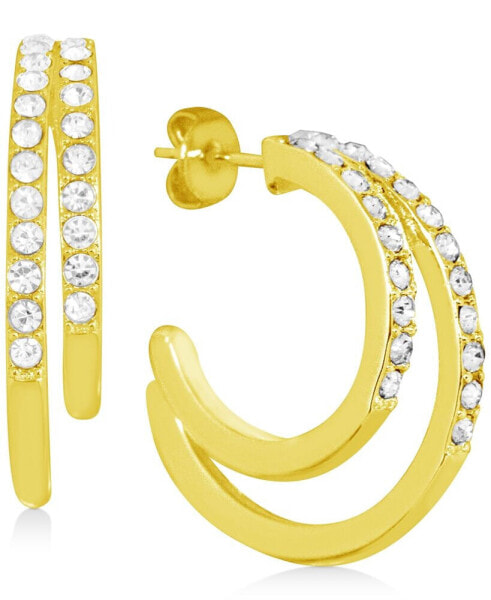 Crystal Double Small Hoop Earrings in Gold-Plate, 1"