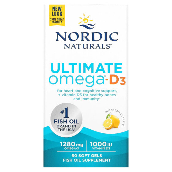 Nordic Naturals, Ultimate Omega-D3, витамин D3 со вкусом лимона, 60 капсул