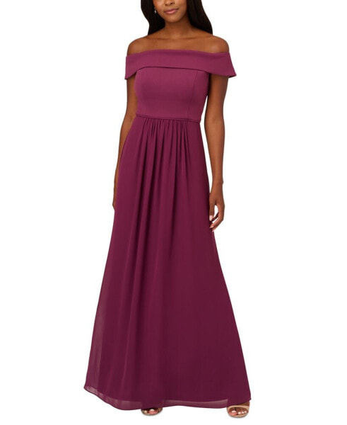 Off-The-Shoulder Chiffon Gown