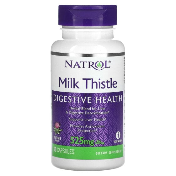 Витамины для здоровья печени Natrol Молочный Чертополох, 525 мг, 60 капсул (262.5 мг на капсулу)