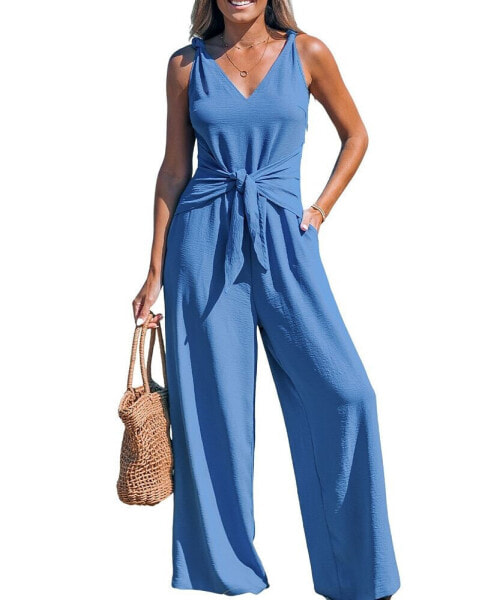 Women's Royal Blue Tie Waist Jumpsuit