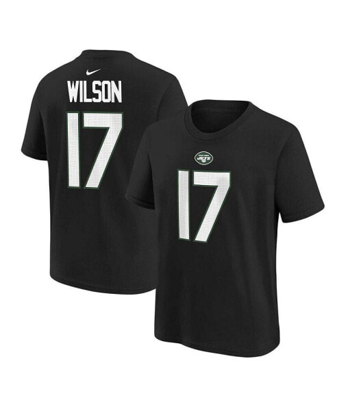 Little Boys and Girls Garrett Wilson Black New York Jets Player Name and Number T-shirt