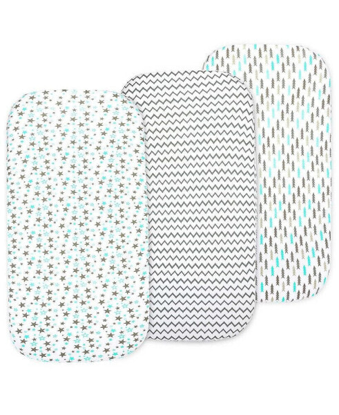 Baby Bassinet Sheet Set for Boy and Girl, 3 Pack, Universal Fitted for Oval, Hourglass & Rectangle Bassinet Mattress, Fitted Sheets.