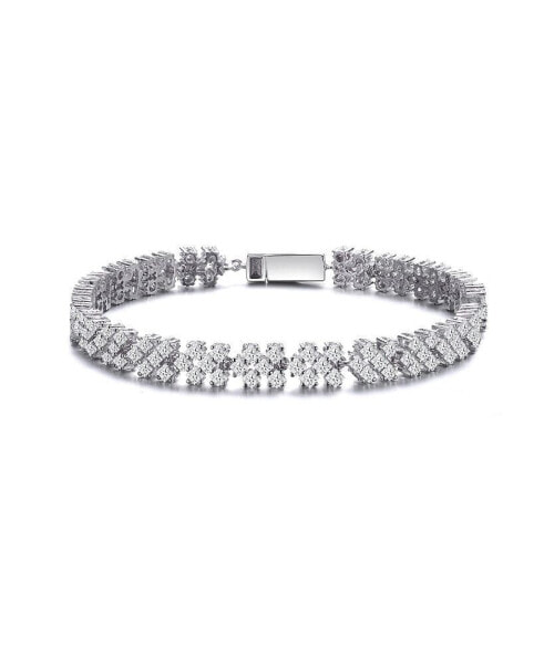 White Gold Plated Classy Three Row Cubic Zirconia Tennis Bracelet