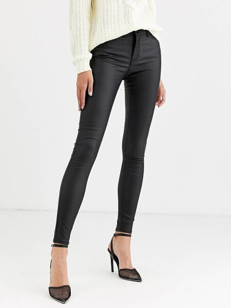 Vero Moda coated skinny jeans in black