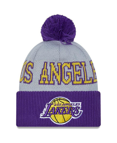Men's Purple, Gray Los Angeles Lakers Tip-Off Two-Tone Cuffed Knit Hat with Pom