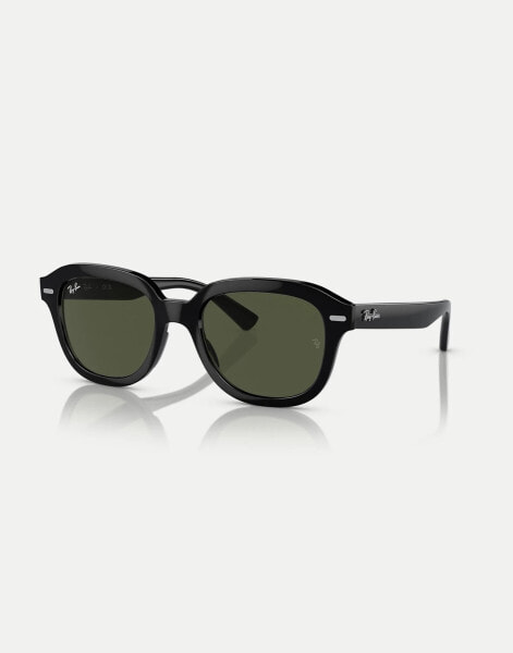 Ray-Ban erik square sunglasses in black with green lens in black