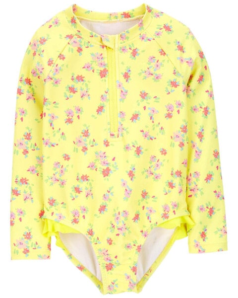 Toddler Floral Print 1-Piece Rashguard Swimsuit 2T