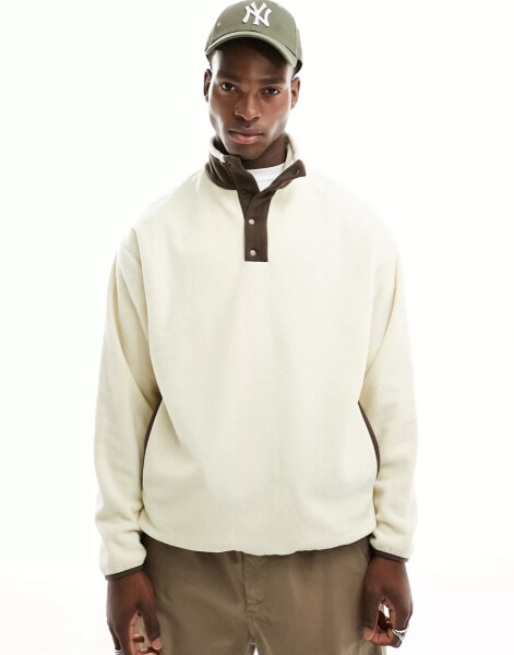 ASOS DESIGN oversized half snap sweatshirt in off white polar fleece